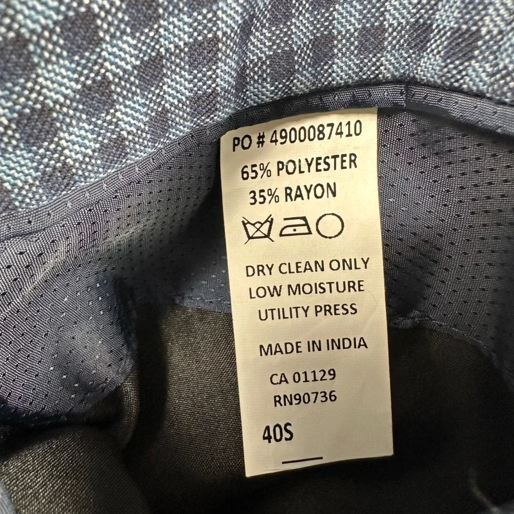 Michael Kors Sport Coat 40S Blue Grey Gingham Plaid Two Button Blazer Mens